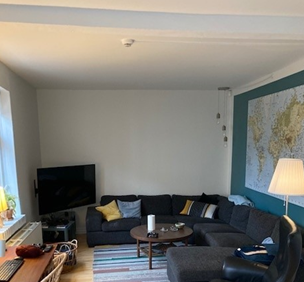 Poul Paghs Gade Fællesstue med hjørnesofa og tv